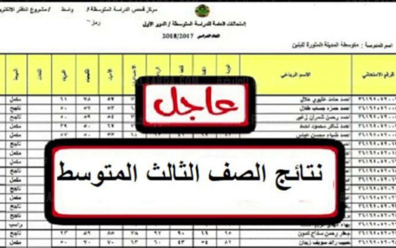 “رابط فعال وسريع” نتائج الثالث متوسط ٢٠٢٤ الدور الثاني بالرقم الامتحاني عبر results.mlazemna.com في جميع المحافظات العراقية